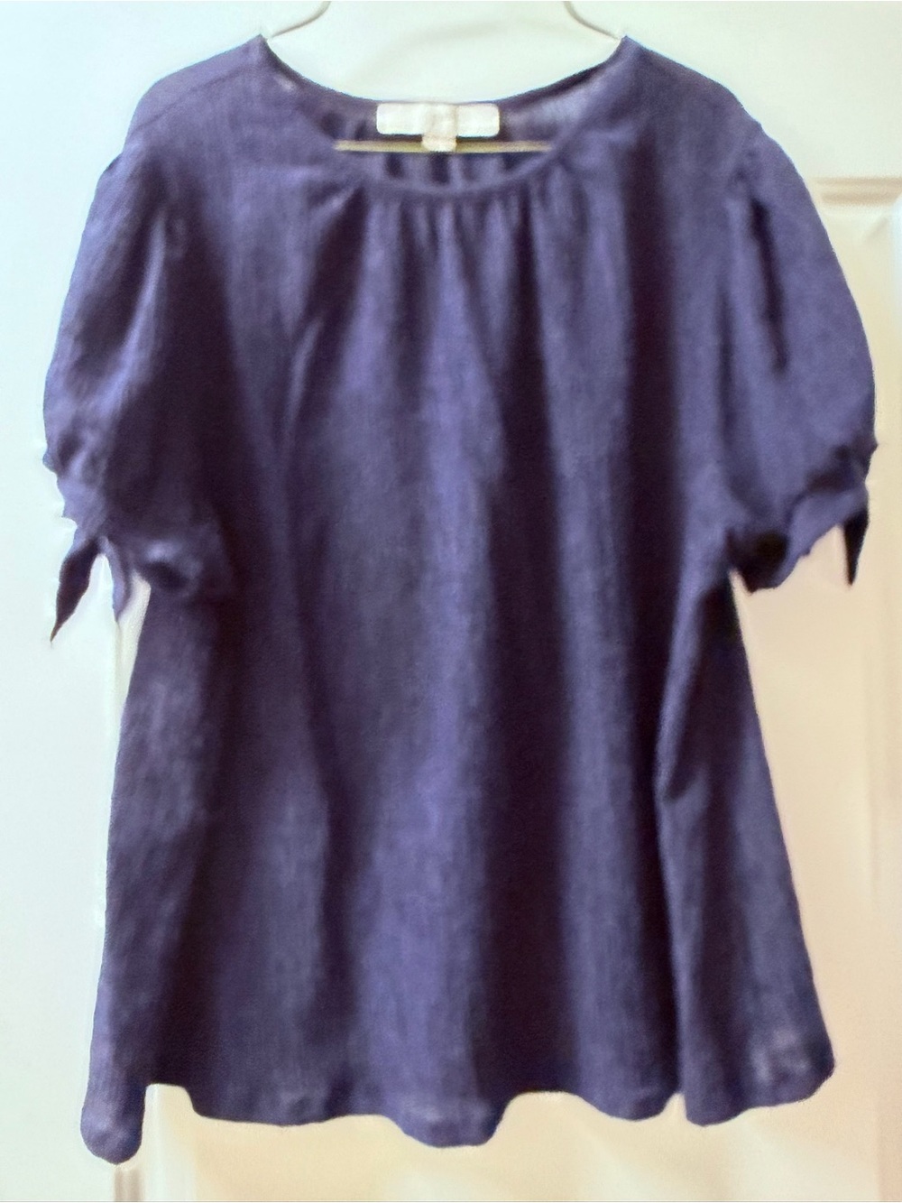 LOFT Navy Short-Sleeve Linen Blouse with Tie Sleeves XL